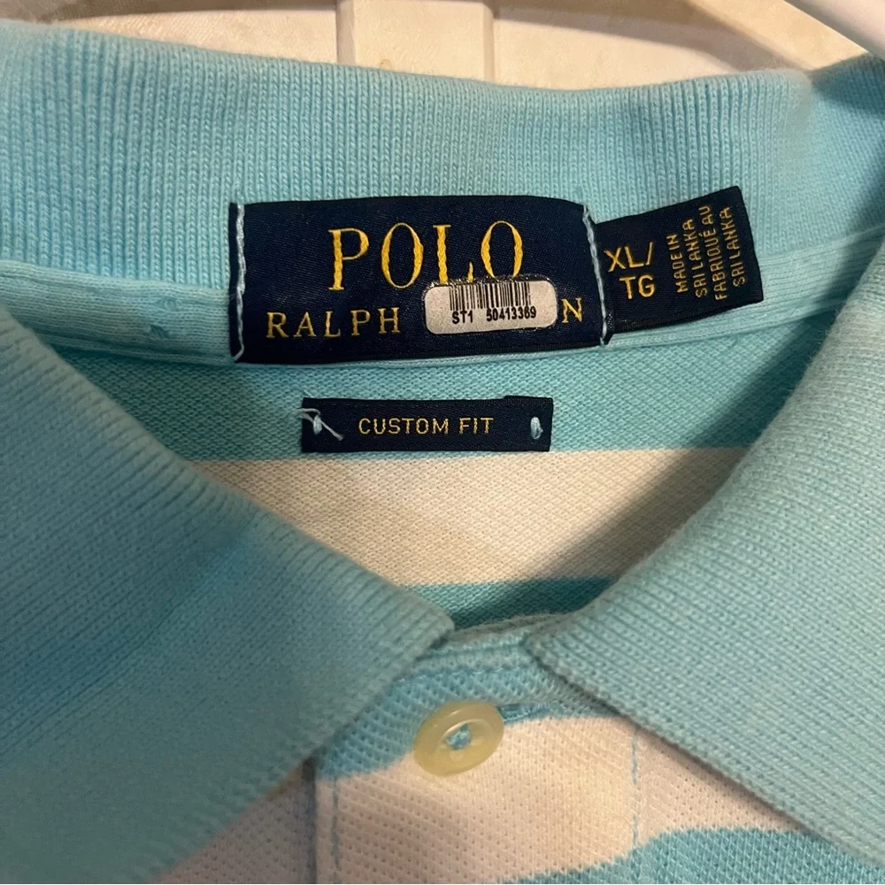 Ralph‎ Lauren Men's Aqua and White Striped Polo Shirt